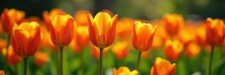 Orange tulip blooms in a flowerbed with other flowers, bloom, orange, nature