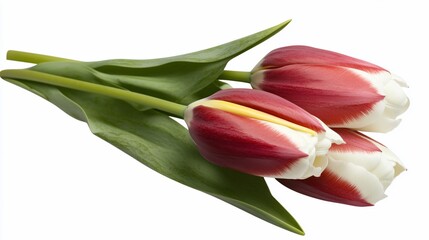 Naklejka premium Three vibrant tulips, red and white, elegantly arranged