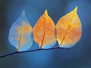 Obraz premium Glowing Leaves on Branch with Translucent Veins and Warm Light