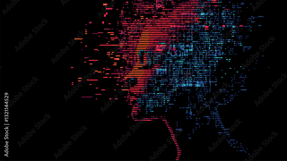 Poster Abstract glitch effect background. head silhouette. digital art. pixel glitch texture. Data visualization concept. digital distortion and noise effect. banner or poster. Vector Illustration. 