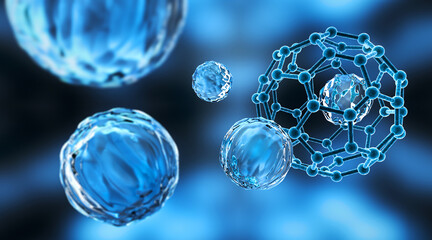 Nano technology,science, research, glass,synthesis,structure carbon ,c60 fullerene,crystal