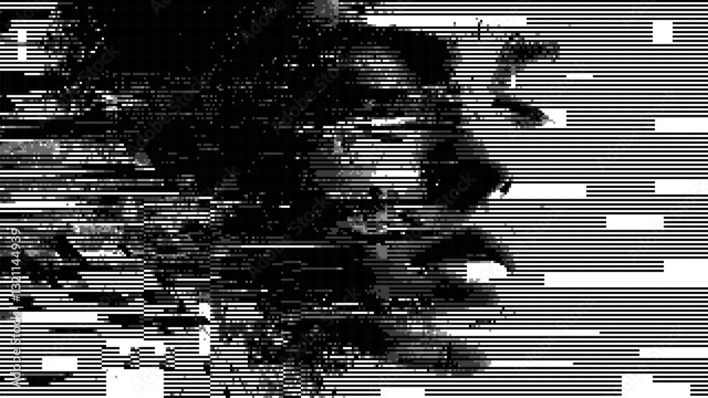 Aufkleber abstract glitch effect background. head silhouette. digital art. pixel glitch texture. data visualiz
