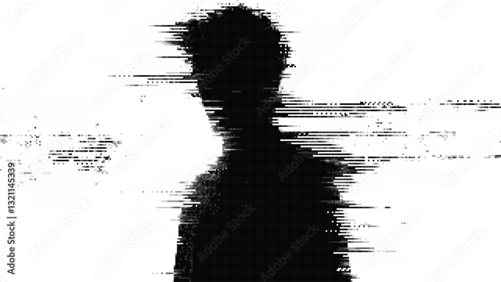 Poster abstract glitch effect background. human silhouette. digital art. pixel glitch texture. data visuali