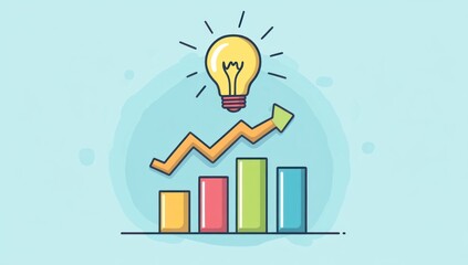 Obraz premium Growth Chart with Idea Lightbulb, Business Concept