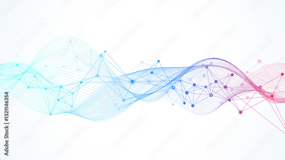 Aufkleber Digits abstract background with connected line and dots, wave flow. Digital neural networks. Network and connection background for your presentation. Graphic polygonal background, illustration
