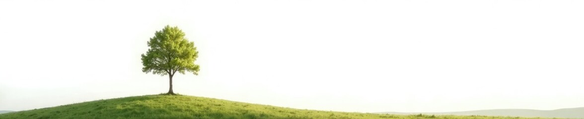 Fototapeta premium Simple isolated tree against white background, landscape, solitude