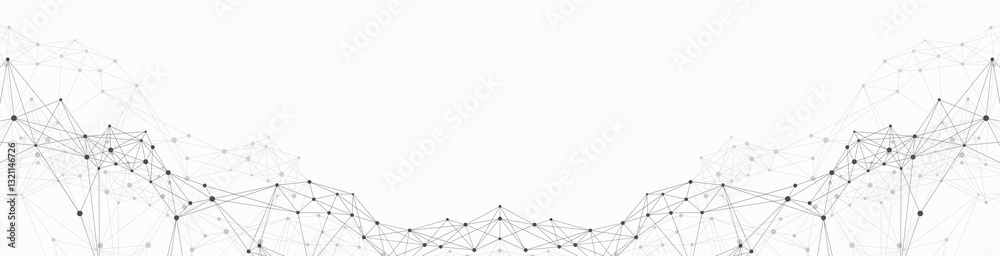 Poster Digits abstract background with connected line and dots, wave flow. Digital neural networks. Network and connection background for your presentation. Graphic polygonal background, illustration