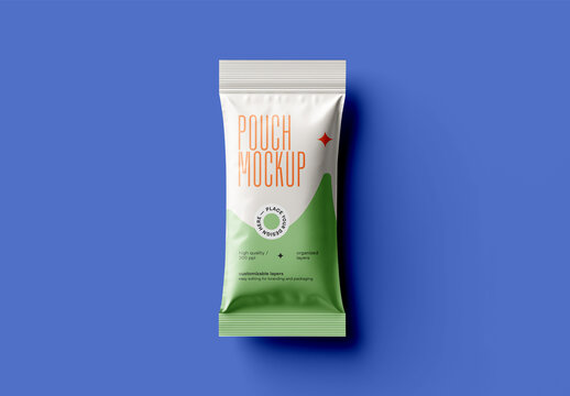 Realistic Foil Pouch Sachet Packaging Mockup, High-Quality Sealed Bag Template for Food, Snacks, and Product Branding