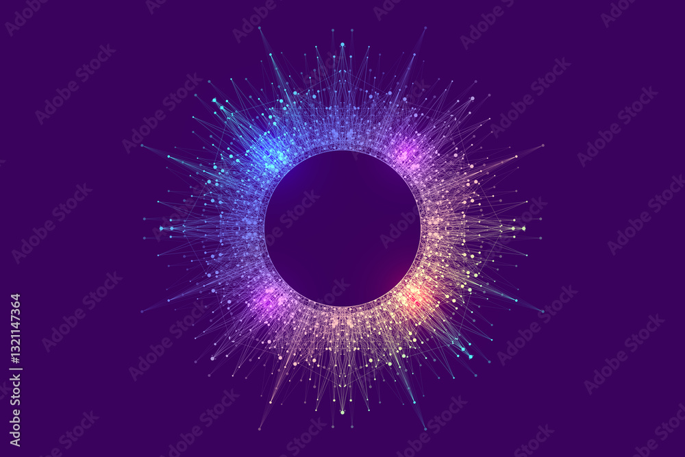 Leinwandbilder Scientific illustration quantum computer technology. Plexus fiction effect. Deep learning artificial intelligence. Big data algorithms visualization. Quantum explosion background.