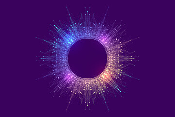 Scientific illustration quantum computer technology. Plexus fiction effect. Deep learning artificial intelligence. Big data algorithms visualization. Quantum explosion background.