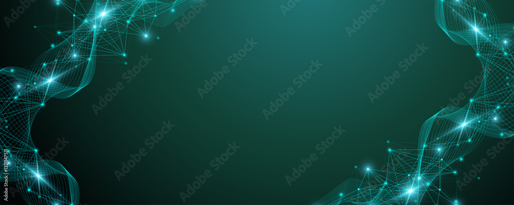 Aufkleber Digits abstract background with connected line and dots, wave flow. Digital neural networks. Network and connection background for your presentation. Graphic polygonal background, illustration