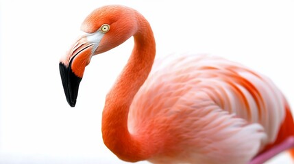 Obraz premium Vibrant pink flamingo portrait, elegant neck, detailed feathers