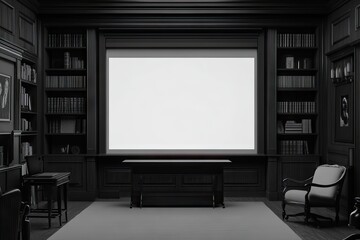 Elegant dark study room with blank display