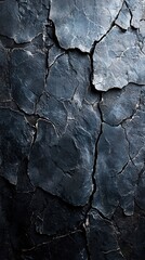 Fototapeta premium Textured black stone surface with natural cracks and shadows