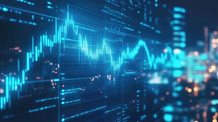 Vibrant digital stock market graph illustrating financial trends against a city skyline at night