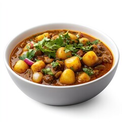 Delicious Spiced Potato and Chickpea Curry Served in a White Bowl