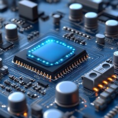Close-up of a computer chip on circuit board