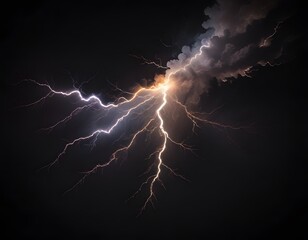 lightning effect thunder strike isolated on a black background