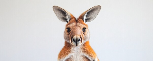 A curious brown kangaroo looking directly at the viewer with eyes