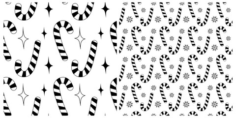 Candy Cane Decorative Stars Snowflakes Seamless Pattern Christmas Background Texture concept Set 2