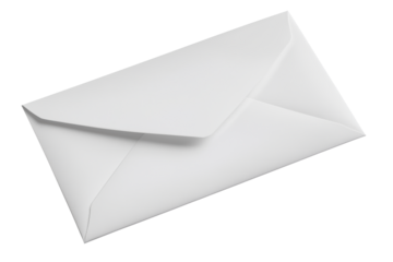 Blank white empty envelope close up isolated on transparent PNG background.
