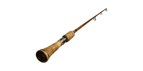 Wooden handle fishing rod with metal rings isolated on transparent background
