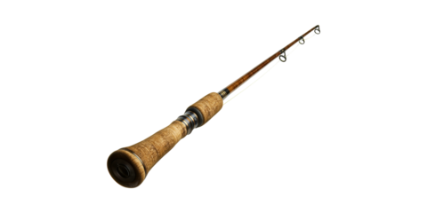 Wooden handle fishing rod with metal rings isolated on transparent background