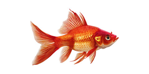 Fototapeta premium Vibrant orange goldfish with flowing fins isolated on transparent background