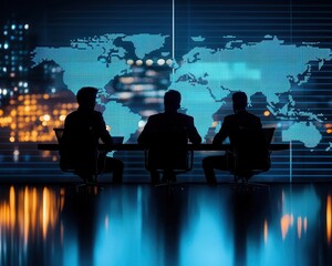 Entrepreneurs discussing market entry strategies in light of new trade policies and competition data