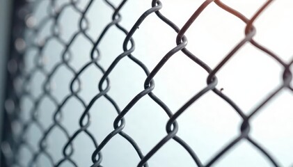 Close-up textured chain link fence on stark white, barrier, material