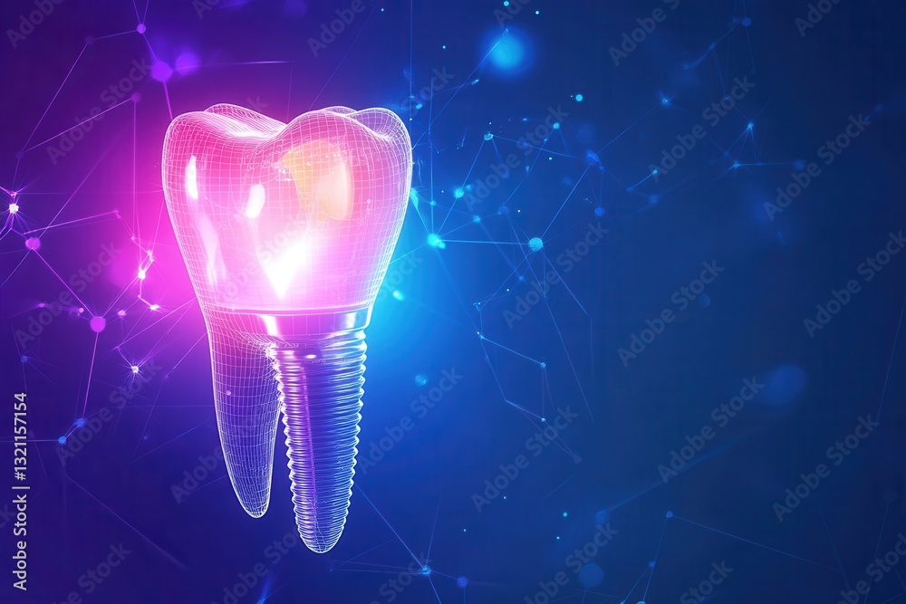 Poster bright abstract background showcasing the fast healing properties of dental implants with energetic 