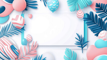 Concept: Springtime Fun and Festivities: Easter invitation card with colorful eggs and balloons