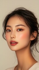Naklejka premium Captivating portrait of an asian woman against a minimalist background