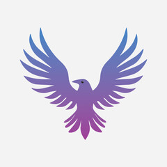 a purple and blue bird logo