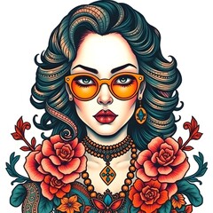 women with glasses, orange glasses, digital art, illustration, portrait, female, fashion, style, modern, contemporary, graphic, design, artwork, creative, artistic, visual, image, trendy, fashionable,