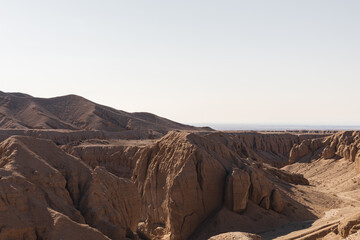 Complex canyon system in Kal Jeni, Iran. Eroded landscape with intricate textures.