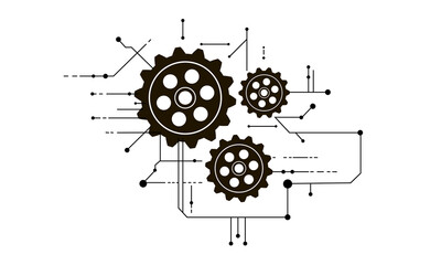 Obraz premium Mechanical gears. Gear wheel cogwheel icon. Technological design with geometric elements symbolizing industry and engineering processes. Vector gear icon