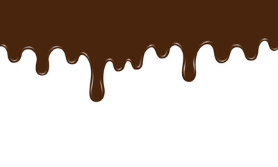 Chocolate drips on a white background, creating a delicious and mouth-watering effect. Ideal for advertising desserts or sweets