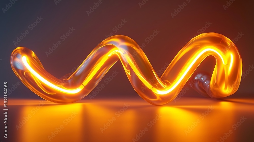 Wall mural abstract glowing line twisting in vibrant orange color with smooth reflective surface and soft light