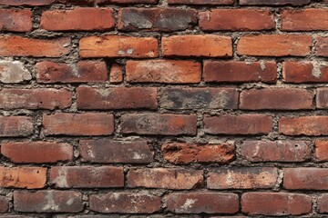 Obraz premium Weathered red brick wall close-up, texture detail. AI generated