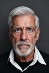 Obraz premium Elderly man with serious expression on dark background. 