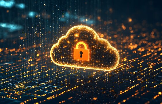 Secure Cloud Computing Glowing Particle Cloud Data Security Concept