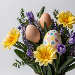 Easter bouquet. Bouquet with flowers and eggs