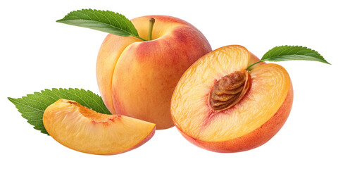 Ripe peach on white background
