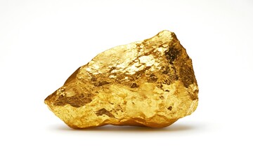 Luminous Gold Nugget, Raw Gold, Isolated on White Background, Precious Metal