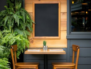Rustic chalkboard sign with handwritten menu specials, placed at the entrance of a cozy bistro, chalkboard sign, inviting restaurant welcome