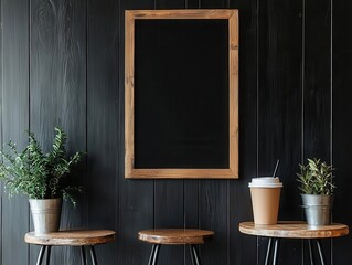 Rustic chalkboard sign framed with reclaimed wood, showcasing a warm welcome message at the entrance of a countryside restaurant, chalkboard sign, inviting rustic decor