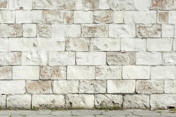 Fototapeta premium Rustic white brick wall with weathered texture. AI generative
