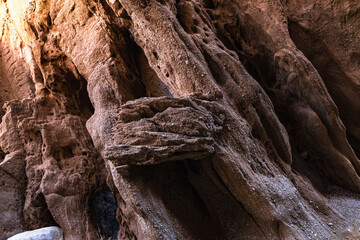 Shadowed canyon detail. Textured rock with a prominent shelf.