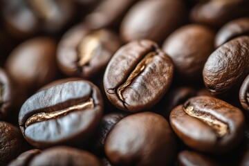 Naklejka premium Close-up view of roasted coffee beans with rich texture. AI generative
